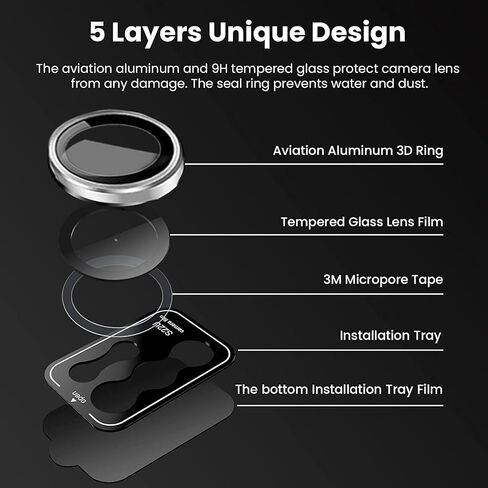 Compatible with Samsung Galaxy S23 Ultra Camera Lens Protector, 9H Tempered Glass Camera Cover Film Metal Individual Ring [Easy Installation][Case Friendly][Scratch Resistant] Black in Saudi Arabia