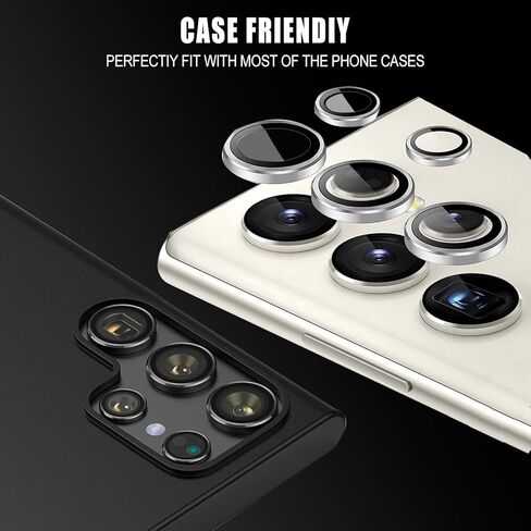 Compatible with Samsung Galaxy S23 Ultra Camera Lens Protector, 9H Tempered Glass Camera Cover Film Metal Individual Ring [Easy Installation][Case Friendly][Scratch Resistant] Black in Saudi Arabia