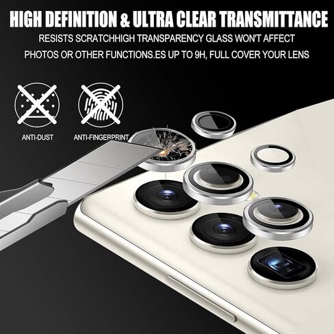 Compatible with Samsung Galaxy S23 Ultra Camera Lens Protector, 9H Tempered Glass Camera Cover Film Metal Individual Ring [Easy Installation][Case Friendly][Scratch Resistant] Black in Saudi Arabia