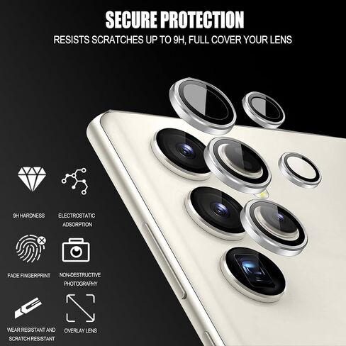 Compatible with Samsung Galaxy S23 Ultra Camera Lens Protector, 9H Tempered Glass Camera Cover Film Metal Individual Ring [Easy Installation][Case Friendly][Scratch Resistant] Black in Saudi Arabia