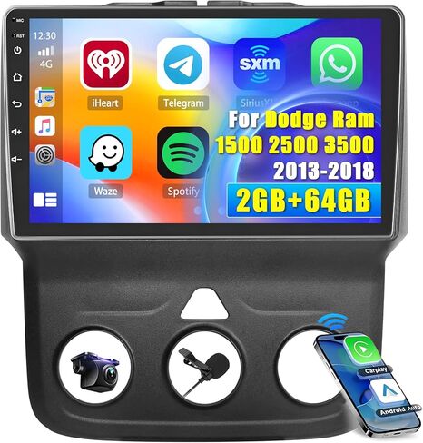 Hikity 2+64G Android Car Stereo for Dodge Ram 1500 2500 3500 9 Inch Touchscreen for 2013 2014 2015 2016 2017 2018 RAM Radio Carplay Android Auto WiFi Bluetooth FM EQ Backup Camera (Manual A/C) in Saudi Arabia