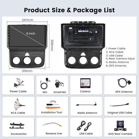 Hikity 2+64G Android Car Stereo for Dodge Ram 1500 2500 3500 9 Inch Touchscreen for 2013 2014 2015 2016 2017 2018 RAM Radio Carplay Android Auto WiFi Bluetooth FM EQ Backup Camera (Manual A/C) in Saudi Arabia