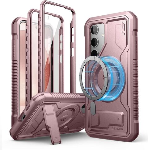 حافظة Dexnor المغناطيسية لهاتف Samsung Galaxy S24 مع مسند وإطارين أماميين، واقي شاشة مدمج، متوافق مع Magsafe، غطاء حماية متين مقاوم للصدمات لكامل الجسم لهاتف Galaxy S24، أسود in Kuwait