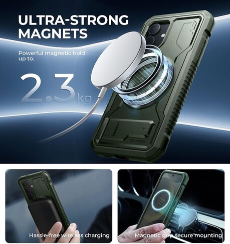 Dexnor Magnetic Case for Samsung Galaxy S24 Case with Kickstand & 2 Front Frames, Built-in Screen Protector, Compatible with Magsafe, Rugged Shockproof Full-body Protective Cover for Galaxy S24, Black in Kuwait