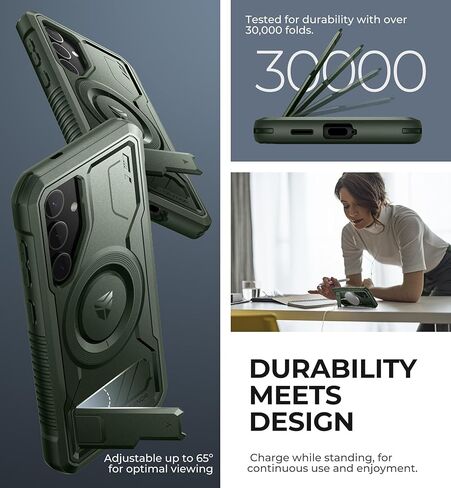 Dexnor Magnetic Case for Samsung Galaxy S24 Case with Kickstand & 2 Front Frames, Built-in Screen Protector, Compatible with Magsafe, Rugged Shockproof Full-body Protective Cover for Galaxy S24, Black in Kuwait