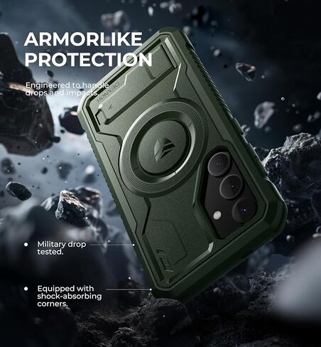 Dexnor Magnetic Case for Samsung Galaxy S24 Case with Kickstand & 2 Front Frames, Built-in Screen Protector, Compatible with Magsafe, Rugged Shockproof Full-body Protective Cover for Galaxy S24, Black in Kuwait