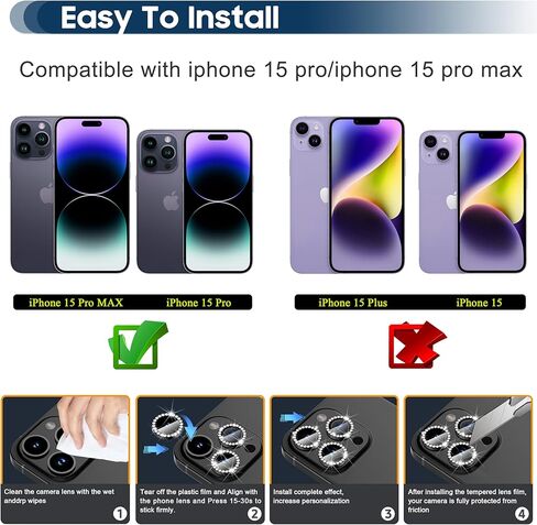 Suoman for iPhone 15 Pro Max Camera Lens Protector/15 Pro Camera Lens Protector, [Strong Adhesion] [Perfectly Fit] for iPhone 15 Pro Max/15 Pro Camera Cover 9H Tempered Glass-Diamond Silver in Kuwait