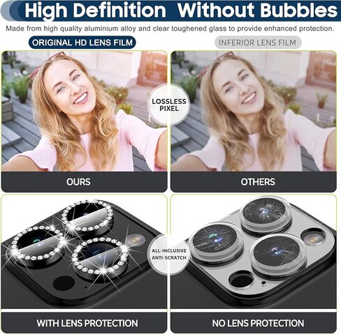 Suoman for iPhone 15 Pro Max Camera Lens Protector/15 Pro Camera Lens Protector, [Strong Adhesion] [Perfectly Fit] for iPhone 15 Pro Max/15 Pro Camera Cover 9H Tempered Glass-Diamond Silver in Kuwait