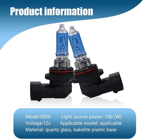 2 PCS Car HB3/9005 Halogen Bulb, 12V 100W P20D Lamp Base High Beam Low Beam Driving Shockproof Quartz Glass Super Bright Fog Light, Plug and Play Bulb, Suitable for Most Cars (White) in Saudi Arabia