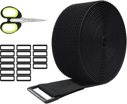 16Ft x 1In Adjustable Cable Straps with 25 Buckles and 1 scissors, Black nylon Fastening Cable Ties for Securing, Reusable Hook and Loop Straps for Storage, Cord Organiser (BLACK, 1in x 16ft) in Saudi Arabia
