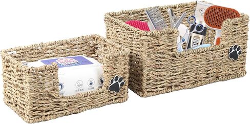 2pack الكلب تخزين المنظم الخوص الكلب لعبة سلة الكلب الاشياء المنظم الكلب لعبة بن، صندوق تخزين الأعشاب البحرية مثالية لمقود الكلب / اللعب / يعامل / لوازم الاستمالة in Kuwait