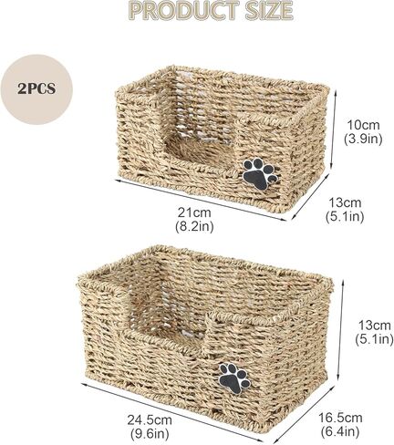 2pack الكلب تخزين المنظم الخوص الكلب لعبة سلة الكلب الاشياء المنظم الكلب لعبة بن، صندوق تخزين الأعشاب البحرية مثالية لمقود الكلب / اللعب / يعامل / لوازم الاستمالة in Kuwait