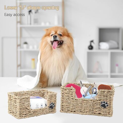 2pack الكلب تخزين المنظم الخوص الكلب لعبة سلة الكلب الاشياء المنظم الكلب لعبة بن، صندوق تخزين الأعشاب البحرية مثالية لمقود الكلب / اللعب / يعامل / لوازم الاستمالة in Kuwait