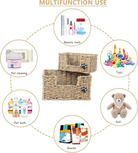 2pack الكلب تخزين المنظم الخوص الكلب لعبة سلة الكلب الاشياء المنظم الكلب لعبة بن، صندوق تخزين الأعشاب البحرية مثالية لمقود الكلب / اللعب / يعامل / لوازم الاستمالة in Kuwait