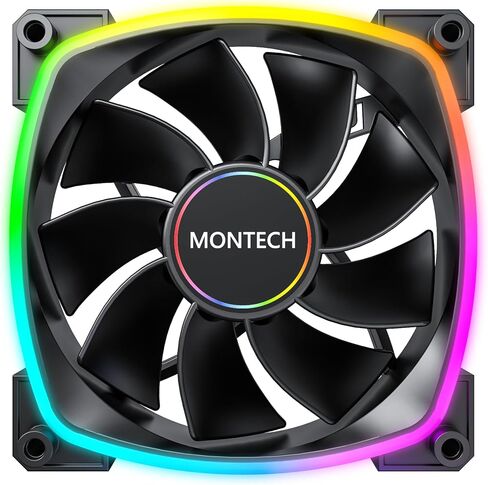 MONTECH AX 120MM - PWM Fan - Silent Performance - High Speed 1600PWM - High-End Durability with HDB Bearing - Stunning Outer Ring ARGB Lighting Design – 3 in 1 Pack with 6X6 Fan Hub (AX120-3in1-W) in Saudi Arabia