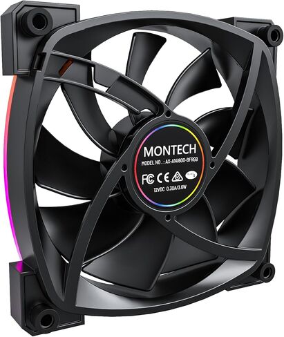 MONTECH AX 120MM - PWM Fan - Silent Performance - High Speed 1600PWM - High-End Durability with HDB Bearing - Stunning Outer Ring ARGB Lighting Design – 3 in 1 Pack with 6X6 Fan Hub (AX120-3in1-W) in Saudi Arabia