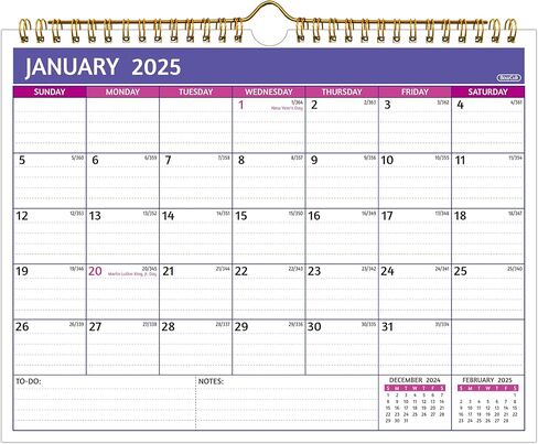 2025 Wall Calendar - 3 Month Calendar 2025 Vertical, Jan 2025 - Dec 2025, 3 Month Wall Calendar 2025, 11 x 26 In Open, 2025 Calendar with Large Print, Holidays, Thick Paper, Priorities ＆ Notes, Purple in Kuwait