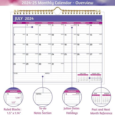 2025 Wall Calendar - 3 Month Calendar 2025 Vertical, Jan 2025 - Dec 2025, 3 Month Wall Calendar 2025, 11 x 26 In Open, 2025 Calendar with Large Print, Holidays, Thick Paper, Priorities ＆ Notes, Purple in Kuwait