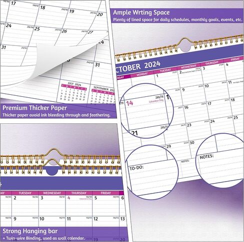 2025 Wall Calendar - 3 Month Calendar 2025 Vertical, Jan 2025 - Dec 2025, 3 Month Wall Calendar 2025, 11 x 26 In Open, 2025 Calendar with Large Print, Holidays, Thick Paper, Priorities ＆ Notes, Purple in Kuwait