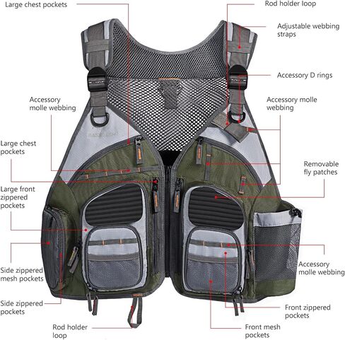 BASSDASH Fishing Vest Adjustable for Men and Women, for Fly Bass Boat Fishing in Saudi Arabia