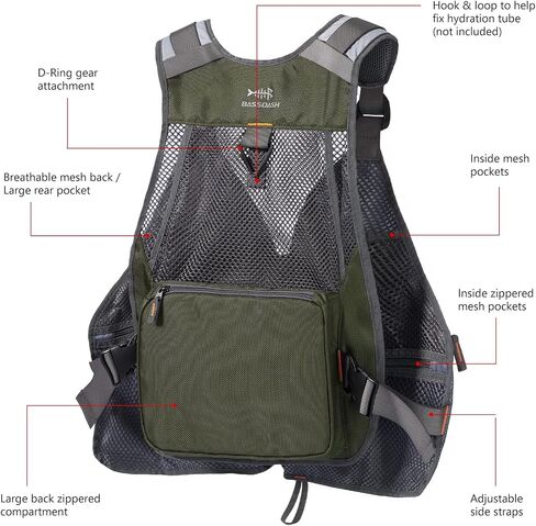 BASSDASH Fishing Vest Adjustable for Men and Women, for Fly Bass Boat Fishing in Saudi Arabia