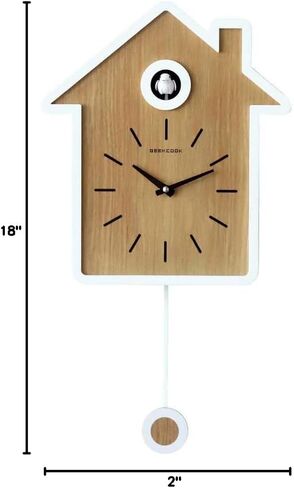 ساعة حائط Cucu حديثة من SHISEDECO تضرب طائرًا صغيرًا لطيفًا، أصوات الطيور الطبيعية أو نداء الوقواق، ساعات بندول خشبية مبتكرة بسيطة، ديكور منزلي فريد لغرفة المعيشة والمطبخ. (أحمر) in Kuwait