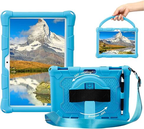 Silicone Case with 360 Rotating Kickstand Strap/Shoulder Strap/Handle Compatible with Victbing 10, BENEVE 10.1,Dragon Touch Notepad K10/Max10 Blue in Saudi Arabia