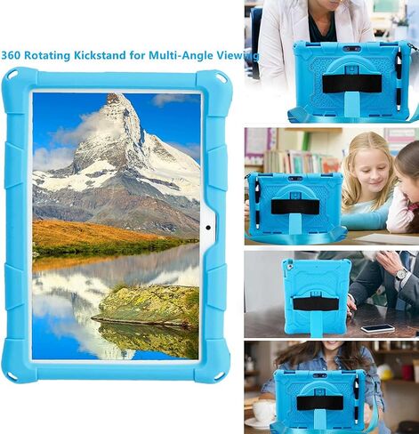 Silicone Case with 360 Rotating Kickstand Strap/Shoulder Strap/Handle Compatible with Victbing 10, BENEVE 10.1,Dragon Touch Notepad K10/Max10 Blue in Saudi Arabia