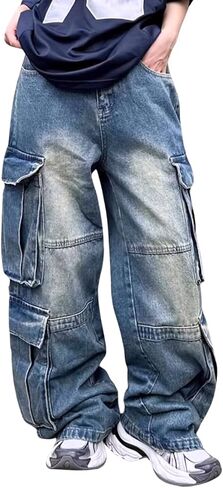 Cargo Pants with Pockets Men Women Baggy Jeans Y2k Wide Leg Grunge Loose Jeans Clothes Streetwear Black in Kuwait