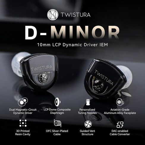 Linsoul TWISTURA D-Minor in Ear Monitor, 10mm Dual-Magnetic LCP Dynamic Driver Earphone IEM, Wired Earbuds with Replaceable Tuning Nozzle, Detachable Cable for Musician Audiophile (Without Mic) in Saudi Arabia
