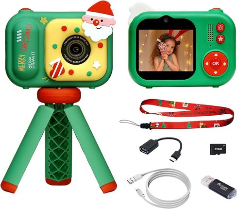 Christmas Kids Camera with Tripod, Santa Digital Camera, Video, Games, Xmas Gift for Boys Girls Age 3-12, New Year for Toddler, Children in Saudi Arabia