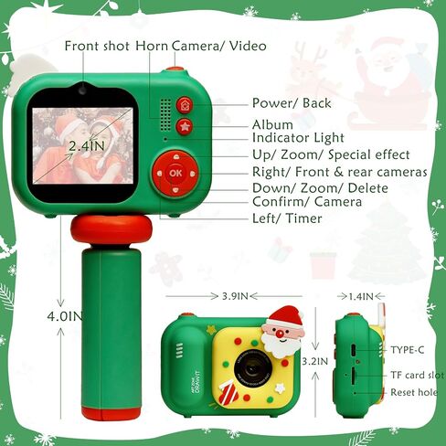 Christmas Kids Camera with Tripod, Santa Digital Camera, Video, Games, Xmas Gift for Boys Girls Age 3-12, New Year for Toddler, Children in Saudi Arabia