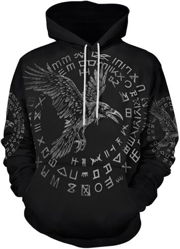 ENLACHIC Men's Viking Totem Hoodie 3D Digital Print Long Sleeve Pullover Sweatshirt Hoodies in Kuwait