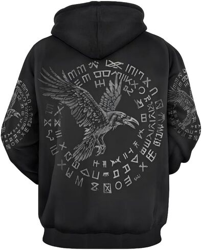 ENLACHIC Men's Viking Totem Hoodie 3D Digital Print Long Sleeve Pullover Sweatshirt Hoodies in Kuwait