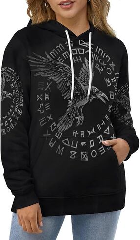 ENLACHIC Men's Viking Totem Hoodie 3D Digital Print Long Sleeve Pullover Sweatshirt Hoodies in Kuwait