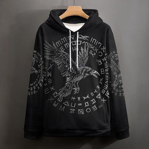 ENLACHIC Men's Viking Totem Hoodie 3D Digital Print Long Sleeve Pullover Sweatshirt Hoodies in Kuwait
