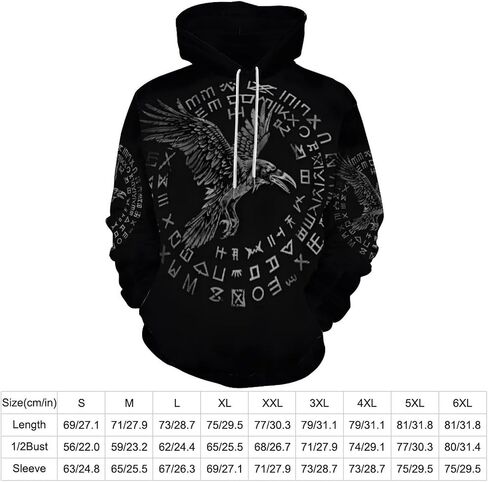 ENLACHIC Men's Viking Totem Hoodie 3D Digital Print Long Sleeve Pullover Sweatshirt Hoodies in Kuwait