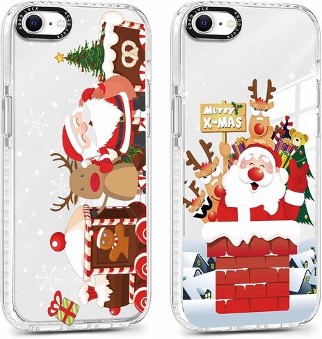 2 حزمة من حافظة الهاتف الشفافة لعيد الميلاد المجيد لهاتف iPhone 13 / iPhone 14 6.1 بوصة، غطاء لطيف مع نمط شجرة عيد الميلاد الحمراء على شكل حلوى ندفة الثلج، غطاء ممتص للصدمات من السيليكون الناعم النحيف من مادة TPU للفتيات والنساء in Kuwait