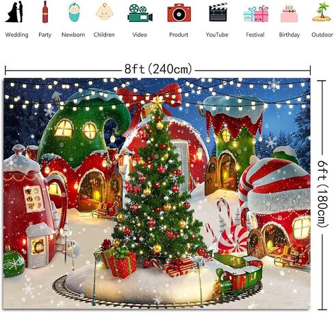 Merry Christmas Photography Backdrop Cartoon Fairy Tale Village Xmas Fabric Background 7x5ft Xmas Tree Winter Snow New Year Banner Kid Christmas Eve Party Photo Decor Supplies in Saudi Arabia