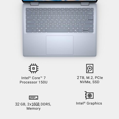 كمبيوتر محمول Dell Inspiron 14 7440 2 في 1 للأعمال (14 بوصة FHD+ شاشة لمس، Intel Core 7 150U(> i7-1355U)، ذاكرة الوصول العشوائي 16 جيجابايت، 1 تيرابايت SSD) لوحة مفاتيح بإضاءة خلفية، قارئ FP، كاميرا ويب FHD، قلم IST النشط، Win 11 Pro مع مساعد الطيار AI، أ in Saudi Arabia