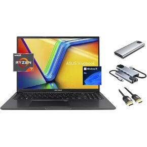 ASUS Vivobook 16 Laptop, 16" WUXGA Display, 8-Core AMD Ryzen 7 7730U (Beats i7-1355U), 16GB RAM, 1TB SSD + 256GB Portable SSD, Webcam, Backlit, KeyPad, FP, 3-in-1 External Storage Bundle, Win 11
