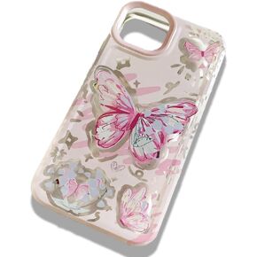 2moons Cases for iPhone 14, Pink Butterfly, Soft Non-Yellowing Shockproof Cute Elegant Protective Cover for Women,Girls
