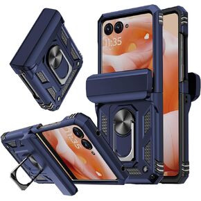 LeYi for Motorola Razr-2024 Case [𝗡𝗼𝘁 𝗙𝗶𝘁 𝗣𝗹𝘂𝘀 𝟮𝟬𝟮𝟰]: with Slide Camera Cover, Heavy Duty Rugged Shockproof Cell Case Cover with Magnetic Ring Kickstand Funda para Moto Razr 2024, Blue