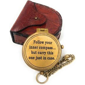 Brass Compass Follow Your Inner/Inspirational Gift/Directional Magnetic Compass for Navigation/Pocket Compass for Camping, Hiking, Touring