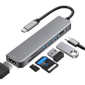 7-in-1 Powered USB C Hub, 7 in 1 with USB C to 4K HDMI Multiport Adapter(HDMI USB3.0 TF/SD PD), USB-C Dock Station for Laptop, PC, Tablet, MacBook Pro/Air, iPad Pro, iMac, iPhone 16 15 Pro/Pro Max