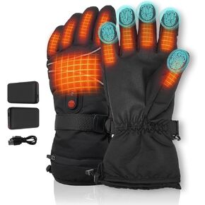 Heated Gloves, Heating Gloves for Men Women Rechargeable Battery Waterproof & Windproof Thermal Touchscreen Winter Gloves for Riding Skiing Skating Hiking (L-XL)
