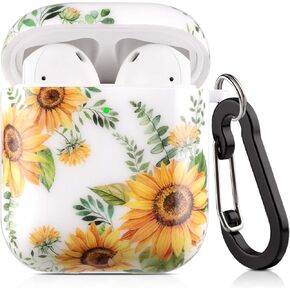Lokigo Airpod Case 2nd/1st Generation, Protective Hard Cover Charging Case with Keychain for Boys Girls Compatible with 2/1 Gen, Front LED Visible, Color Flowers