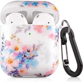 Lokigo Airpod Case 2nd/1st Generation, Protective Hard Cover Charging Case with Keychain for Boys Girls Compatible with 2/1 Gen, Front LED Visible, Color Flowers in Kuwait