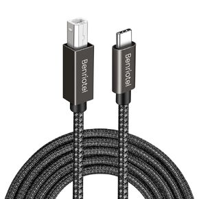 10FT USB B to USB C Printer Cable, Nylon USB B to C Cord Compatible with MacBook Pro/Air, MIDI Cable Compatible with Yamaha Piano Keyboard, DAC, DJ Controller to iPad