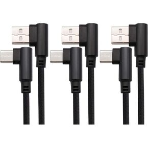 3 Ft Type C 90 Degree Cable Right Angle Type C USB 2.0 Male 5V/2.4A Nylon-Braided Fast Sync & Charging Cord for Huawei,Samsung,Galaxy S9/S8, Google Pixel 2/3 XL(Blue/3-Pack)